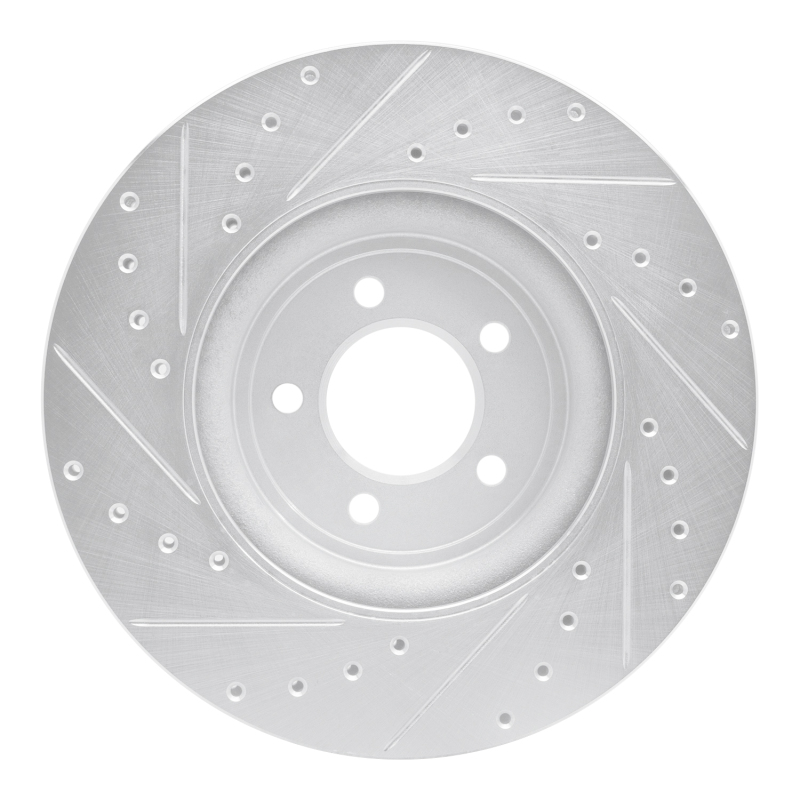 Jaguar S-Type Brake Rotor (1) - Front Right - R1 Concepts - Drilled & Slotted - Silver - `06-`10